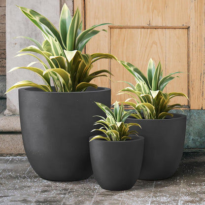Kante 18",14",10" Dia Concrete Round Planters (Set of 3), Outdoor Indoor Large Planter Pots with