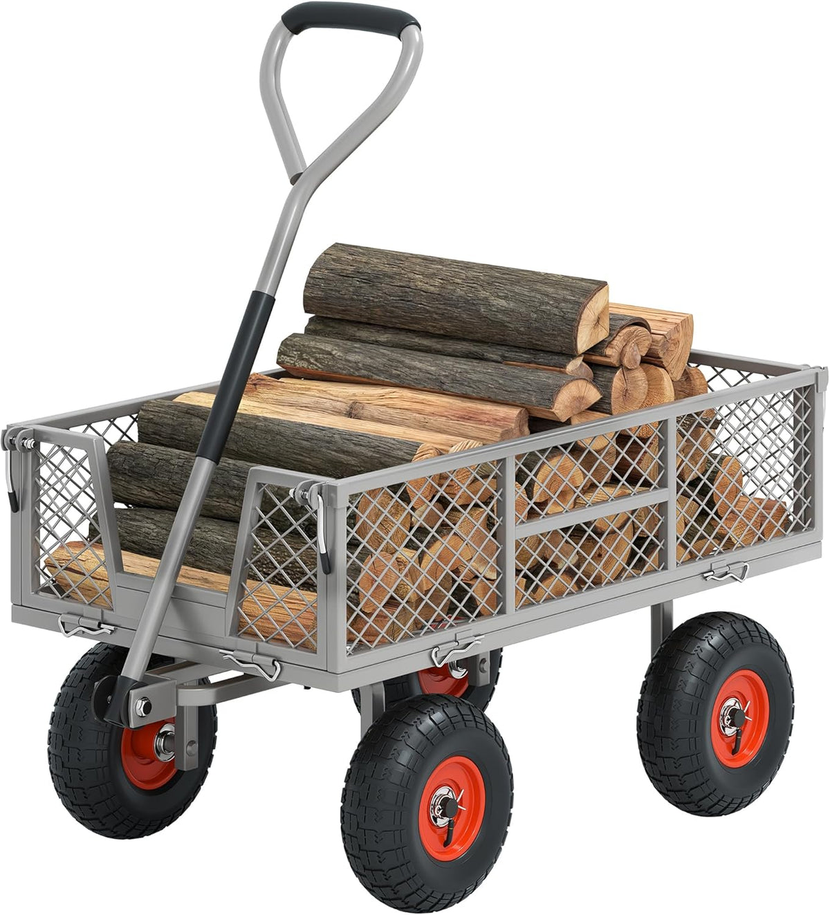 Heavy Duty 900 lbs Capacity Mesh Steel Garden Cart - 10" Pneumatic Tires, 180° Rotating Handle