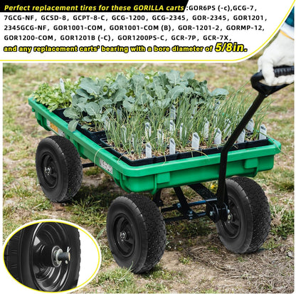 12'' Flat Free Tires Rubber Replacement Solid Tire, 2.1" Offset Hub Wheel Assemblies for Garden