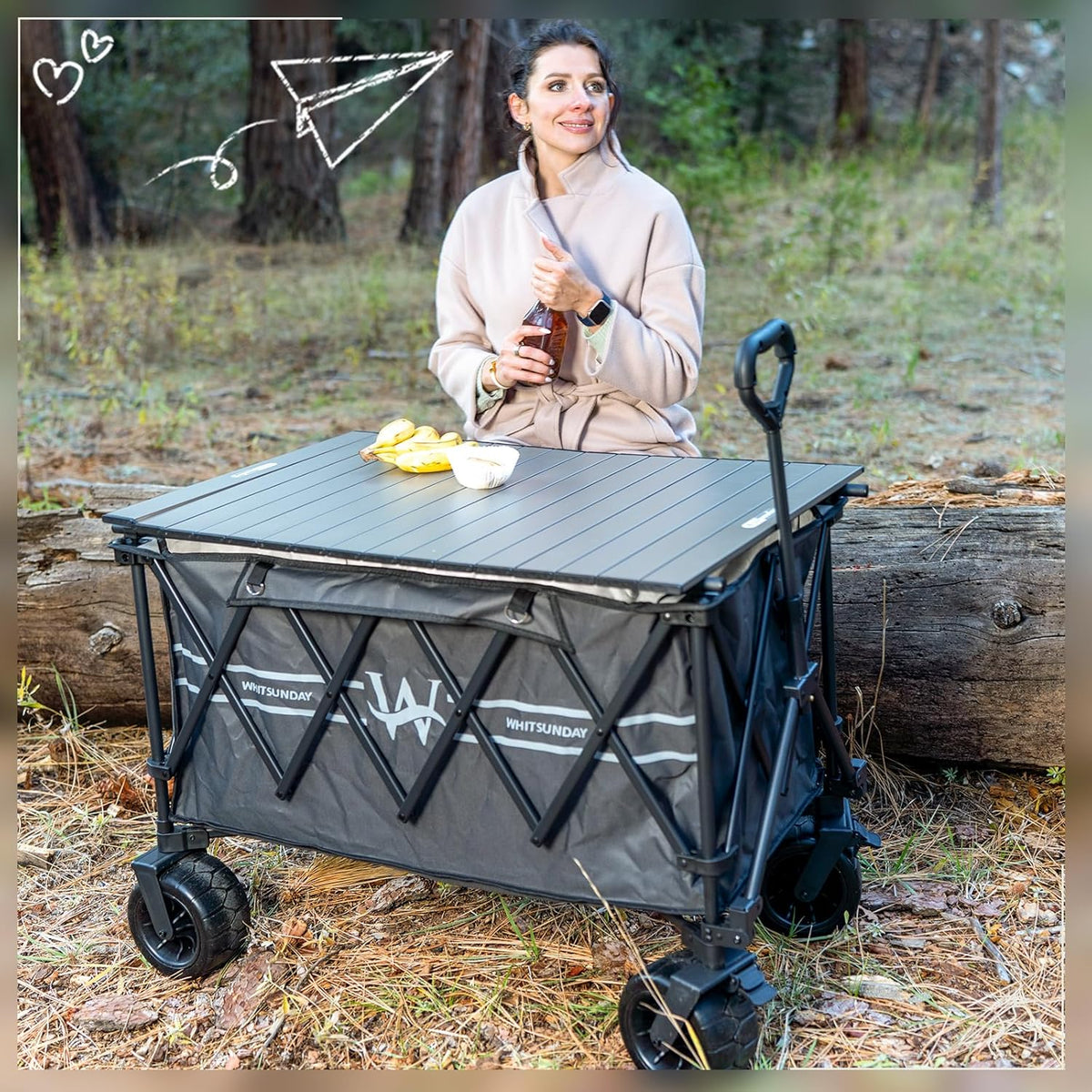 Whitsunday Heavy Duty Collapsible Wagon Cart,440Lbs Folding Outdoor All Terrian Wheel Utility