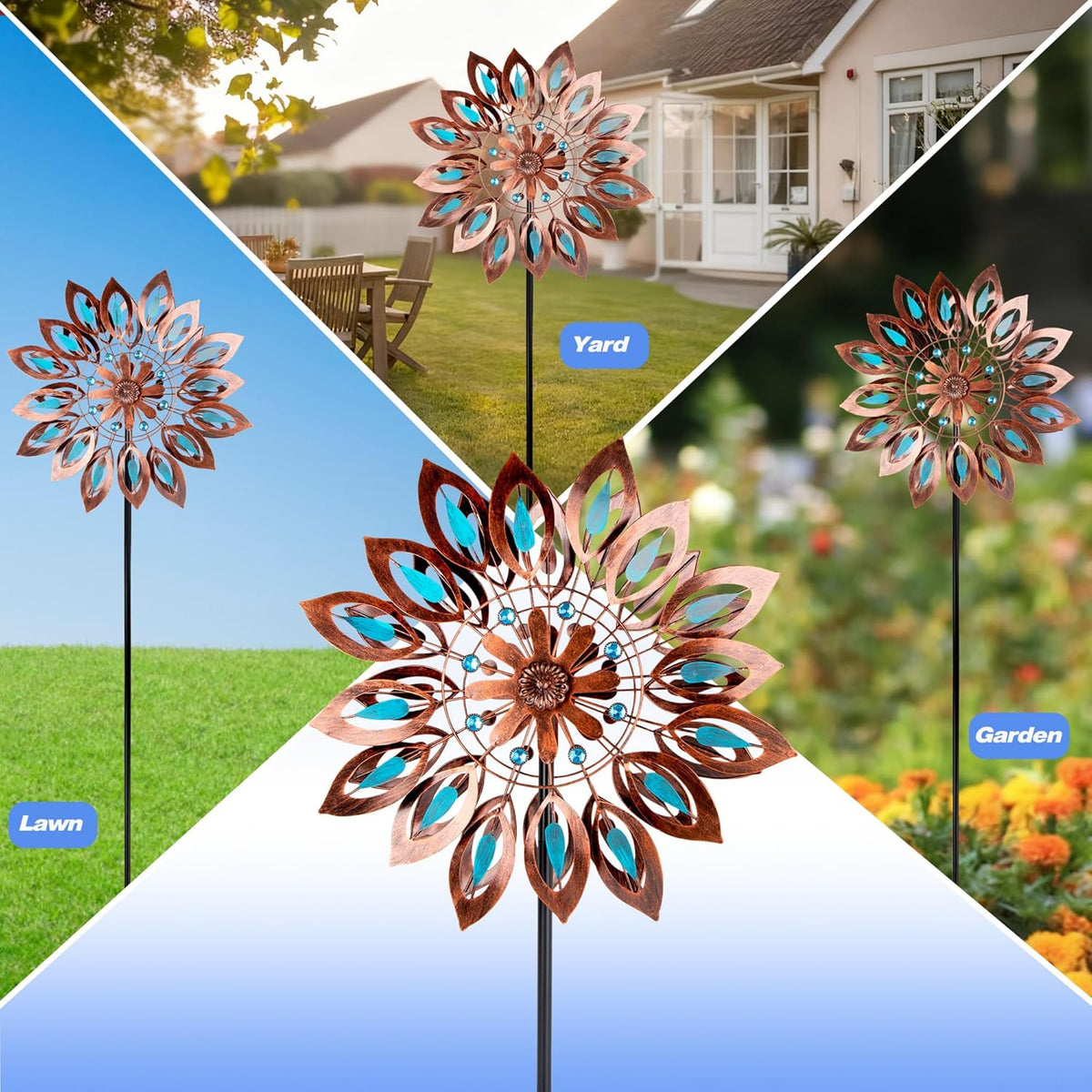 Wind Spinners for Outdoor Yard Decor, 360 Degrees Swivel Large Outdoor Metal Wind Spinner, 76" Wind