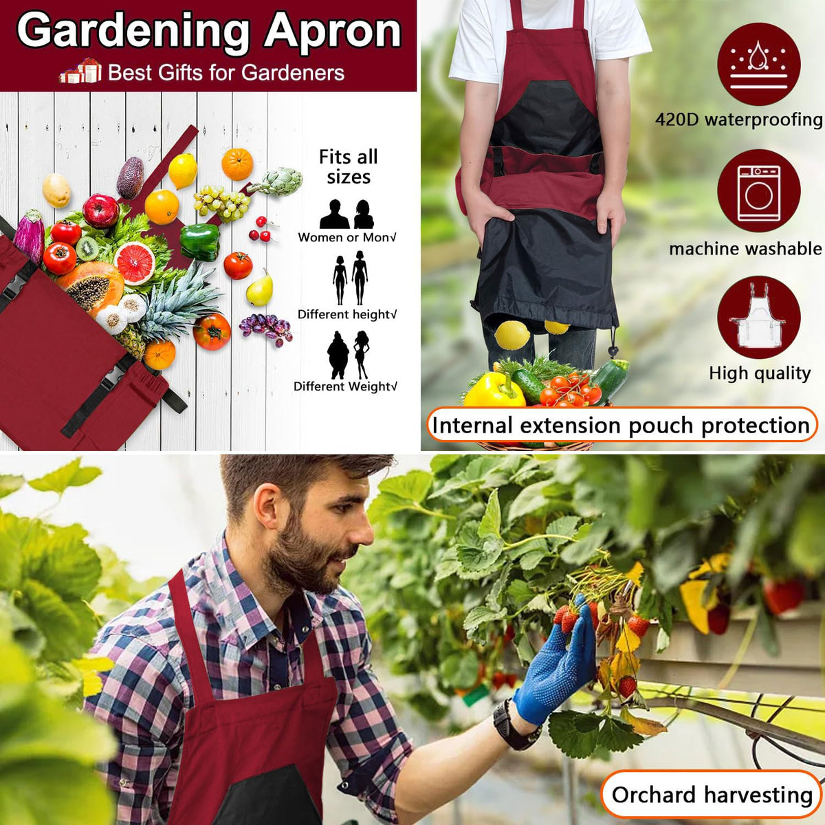 Tintsabo Gardening Apron, Harvest Apron Gardening Gifts for Men Gardening Apron with Pockets for
