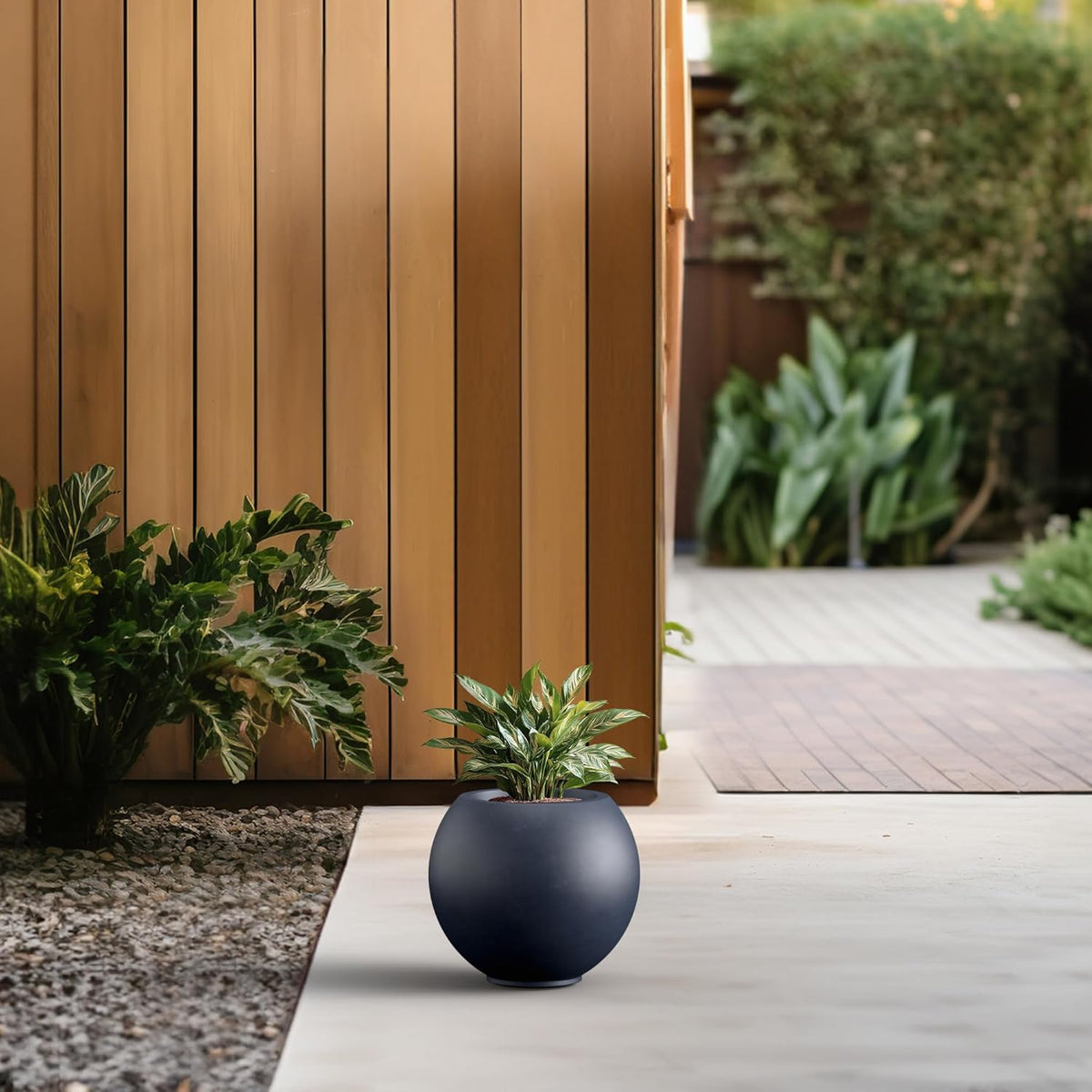 Kante Round Concrete Flower Pot, 11 Inch Dia (7.9" Opening) Sphere Shape Design Planter with