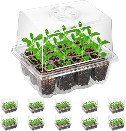 Bonviee 10 Packs Seed Starter Tray with Elevated Lid, 120 Cells Thicken Seed Starting Trays Kit
