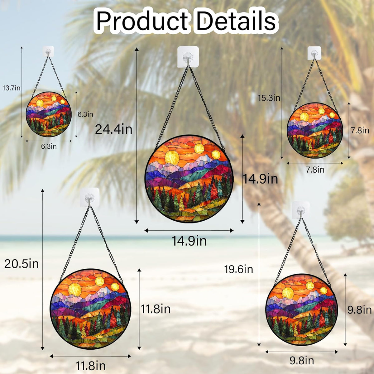Stained Glass Window Hanging, Sunset Abstract Sun Catchers Colorful Glass Panel Landscape