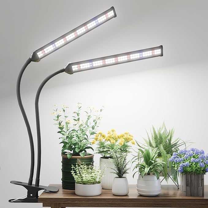 GooingTop Grow Light LED Gooseneck Lamp,Dual-Head White Full Spectrum 148 LED Plant Lamp with Red