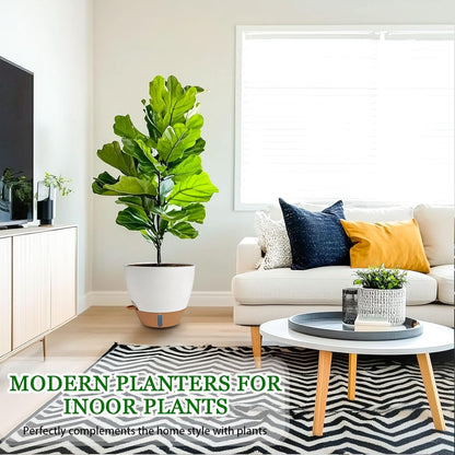 2 Pack 10 inch Plant Pots, Plastic Self Watering Planters with Drainage Holes, Deep Reservoir