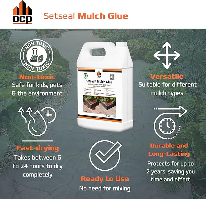 DCP Setseal Mulch Glue for Landscaping 1 Gallon - Gravel Stabilizer & Rock Glue - Works with Mulch