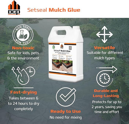 DCP Setseal Mulch Glue for Landscaping 1 Gallon - Gravel Stabilizer & Rock Glue - Works with Mulch