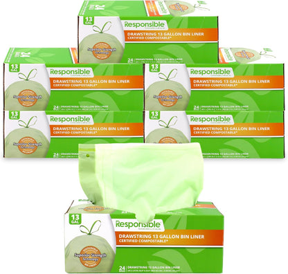 Responsible Products Kitchen Bin Liners, Certified Compostable, Heavy Duty Multipurpose Food Scrap