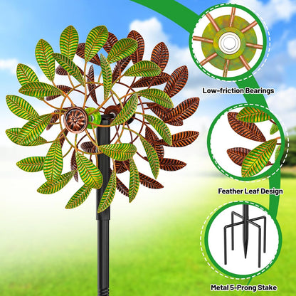 Metal Garden Wind Spinners Outdoor, 360 Degrees Kinetic Yard Windmills Garden Decor for Outside