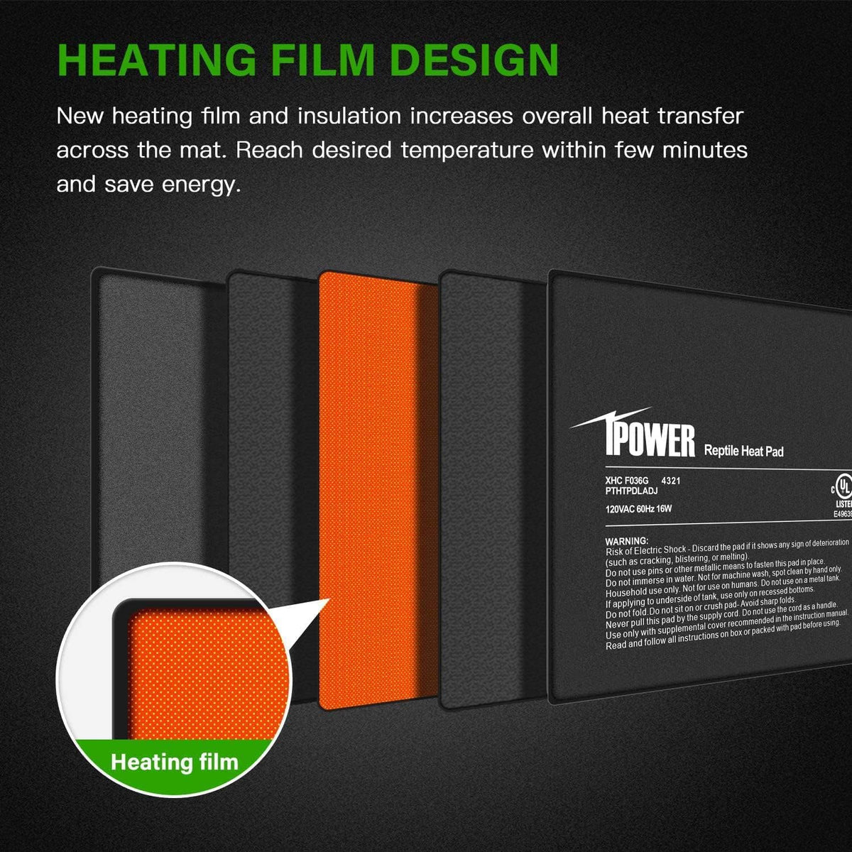 iPower 8 by 12-Inch 16 Watts Reptile Heating Mat with Temperature Controller Under Tank Warmer