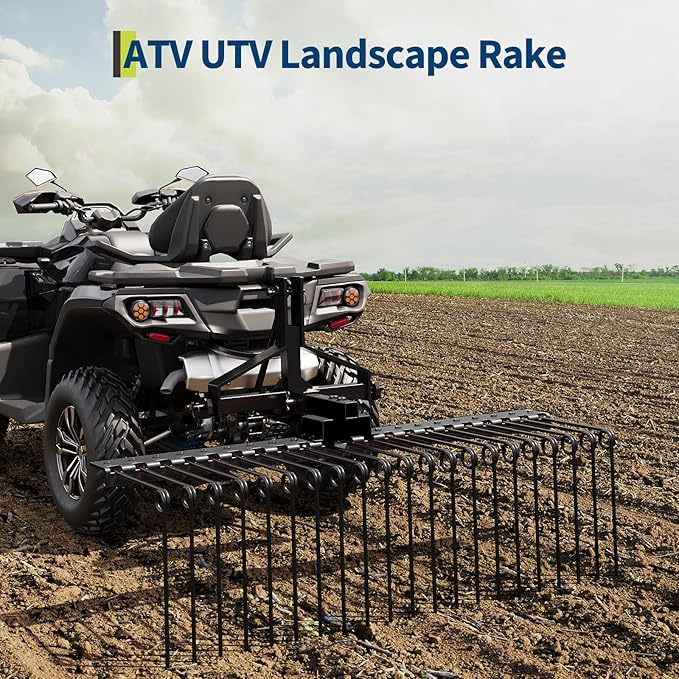 Tow Behind Landscape Rake, 48" Tow Dethatcher with 17 Steel Coil Tines, Lawn Dethatcher Rake