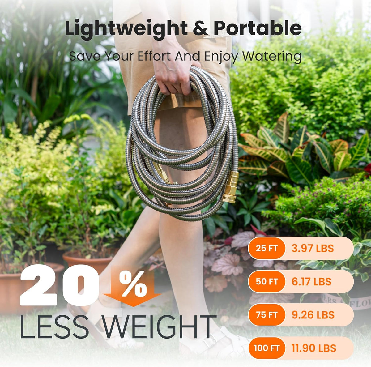 Girafe Tools Garden Hose 100ft x 5/8", 304 Stainless Steel Metal Water Hose, No Kink Garden Water