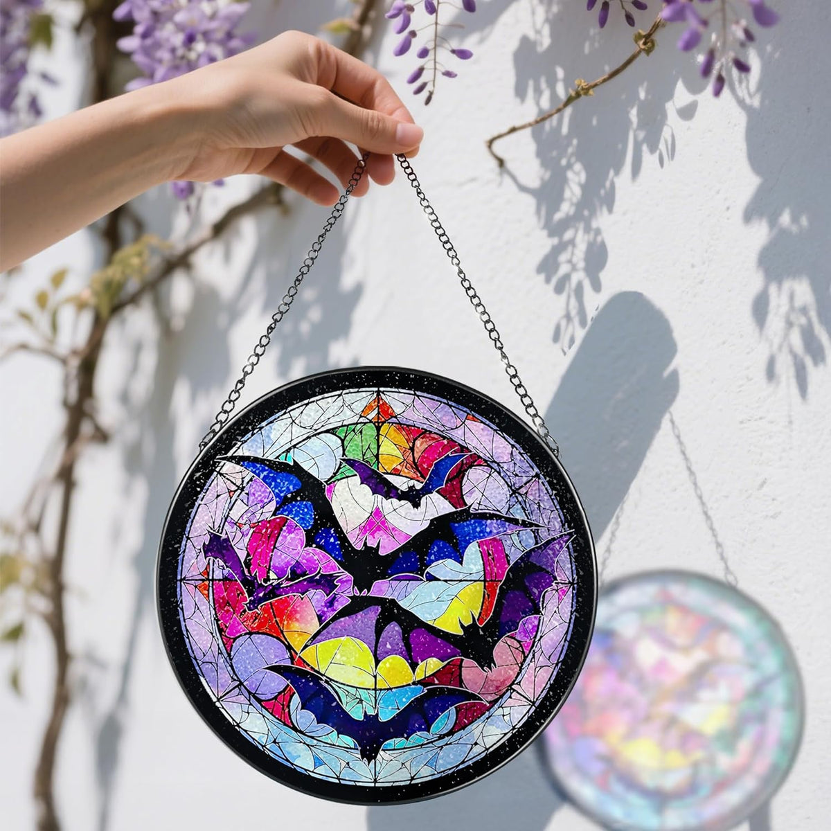 8 Inch Stained Glass Suncatcher Ornament, DOUHASU Bat Sun Catchers Indoor Window, Stained Glass