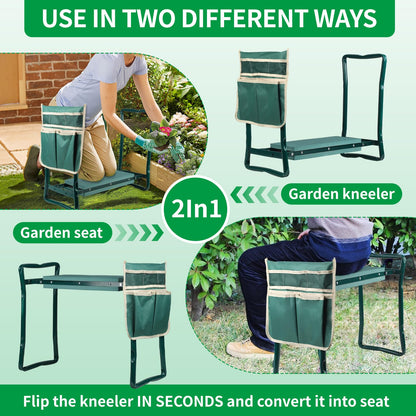 Portable Foldable Garden Kneeler and Seat with Tool Pouch & EVA Pad