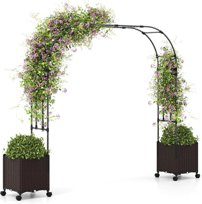 Happygrill 80" Garden Arch Trellis, Metal Archway Pergola with 2 Planter Boxes, Detachable