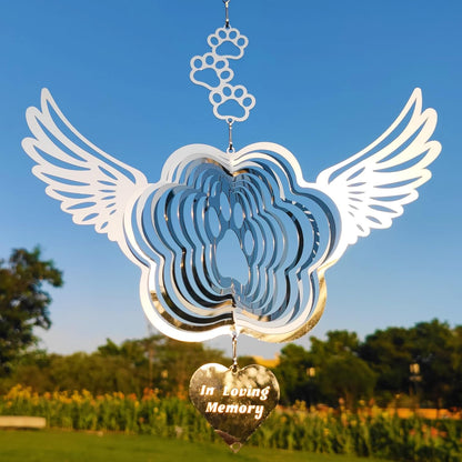 DJUAN Pet Memorial Wind Spinners, Dog Memorial Gifts,Stainless Steel Angel Wings Pet Paw Print,Dogs