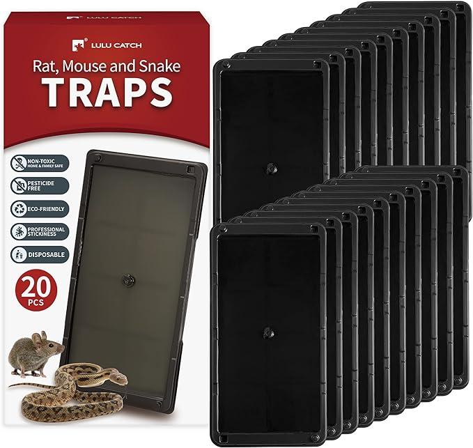 LULUCATCH Super Glue Traps 20 Pack for Mice & Snakes, Larger, Heavier Sticky Traps with Non-Toxic