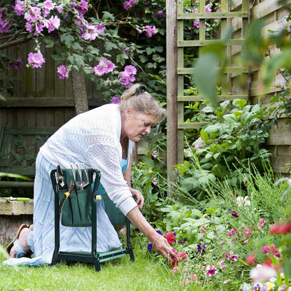 OFFICEJOY 2-in-1 Garden Kneeler & Seat, Folding Seat w/EVA Foam Kneeling Pad & Removable Tools