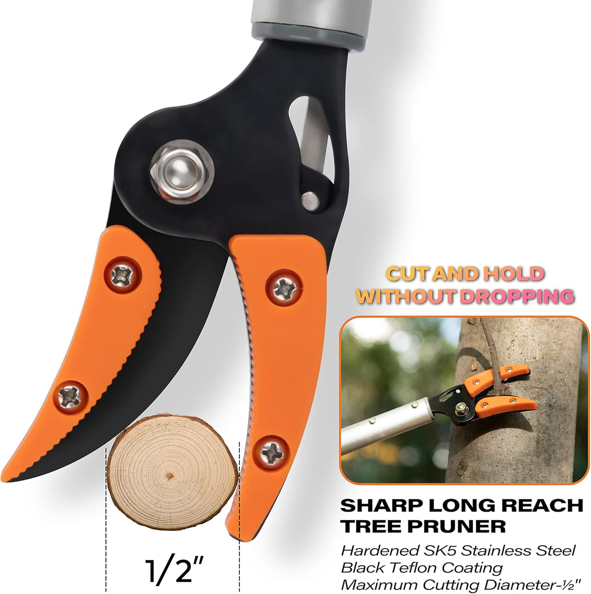 KSEIBI 143015 Long Reach Cut and Hold Bypass Pruner Max Cutting 5/16 inch (5.0 ft - 1.5 m)