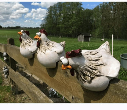 Funny Farm Chickens Statues,Chicken Fence Decoration,Resin Cute Chickens Decor,Outdoor Real Animal