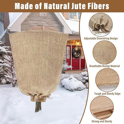 Riare 2 Packs 40 × 47 Inch Burlap Winter Plant Cover Bags with Drawstring- Reusable Large Burlap