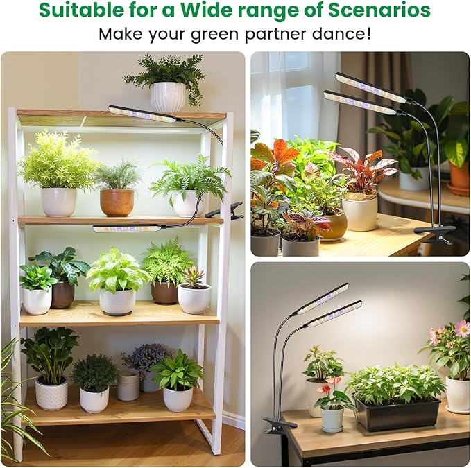 Grow Lights for Indoor Plants, 2 Head 114 LED Full Spectrum Clip on Plant Lights for Indoor Growing