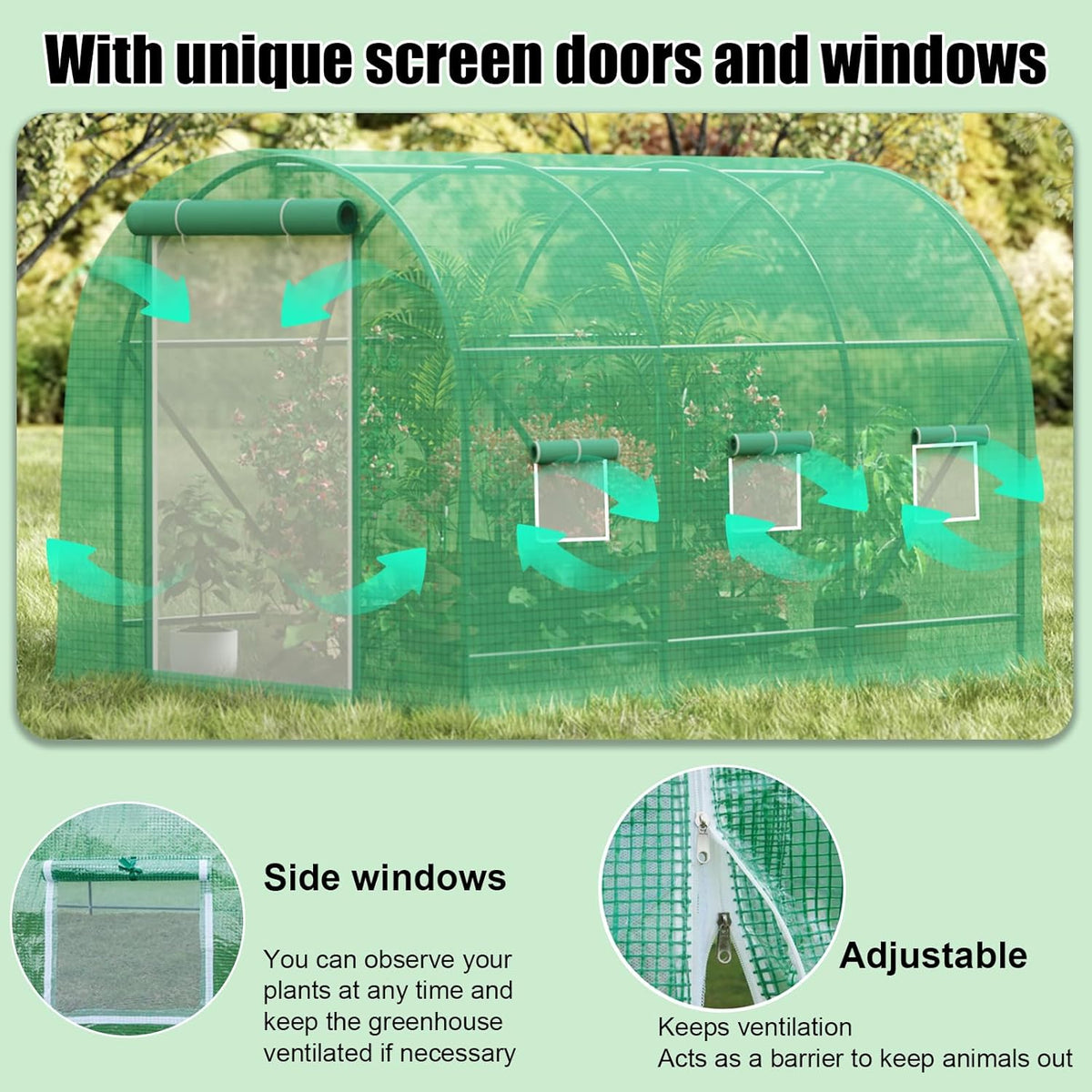 10x7x7 ft Greenhouse, Outdoor Walk-in GreenHouses with Screen Windows and Dual Zippered Door