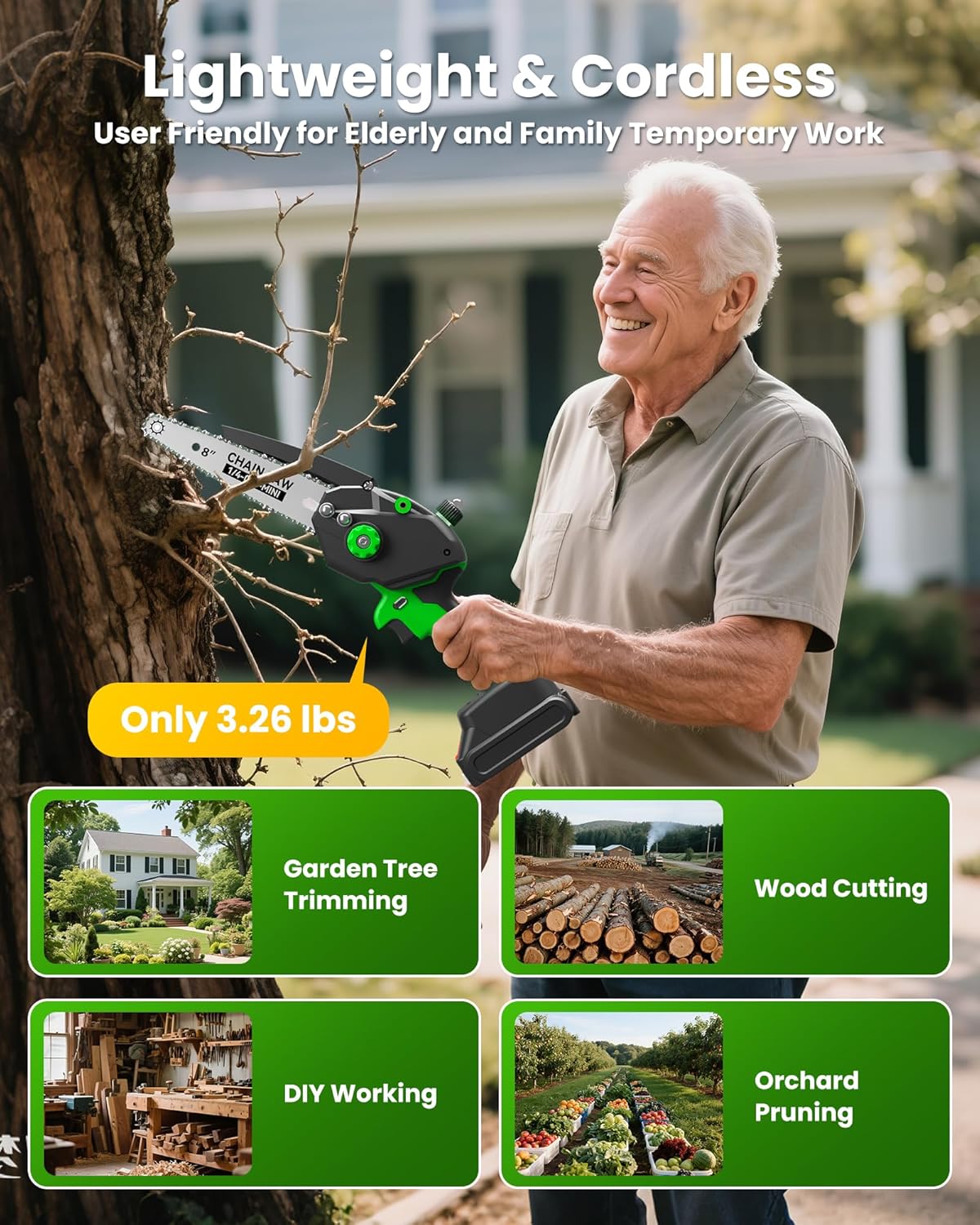 Mini Chainsaw Cordless, 8 inch & 6 inch Electric Chain Saw with 2 Pack Rechargeable Batteries
