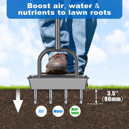 Lawn Coring Aerator Tool, Stainless Steel 4-Core Manual Plug Aerator for Yard & Lawn Aeration