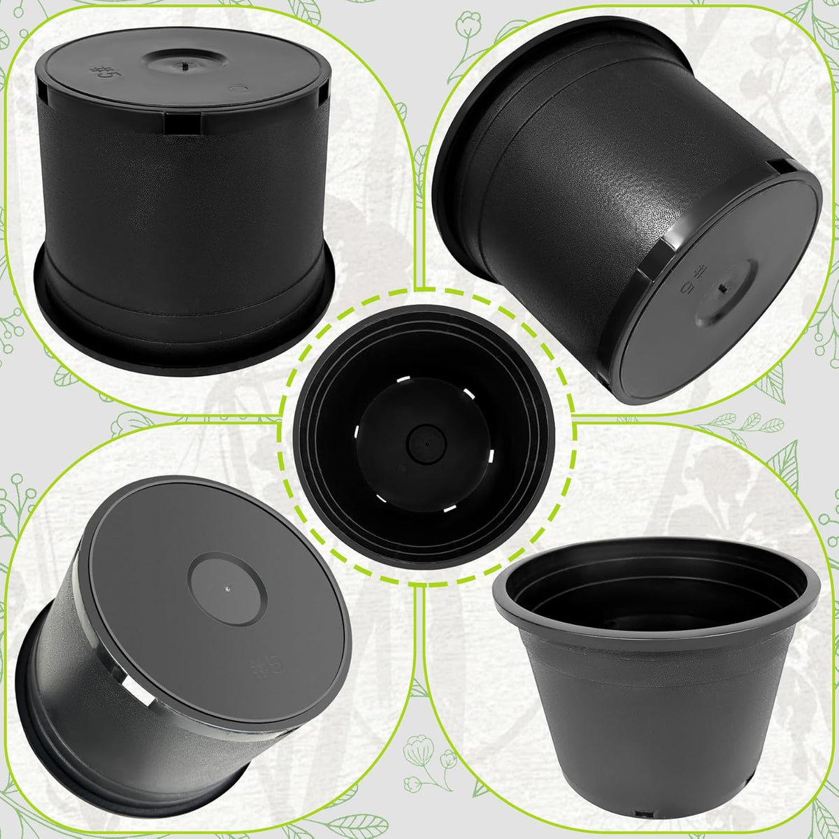 5 Gallon Nursery Pots Plastic Container Injection Molded Pot for Plants Flexible with Drainage