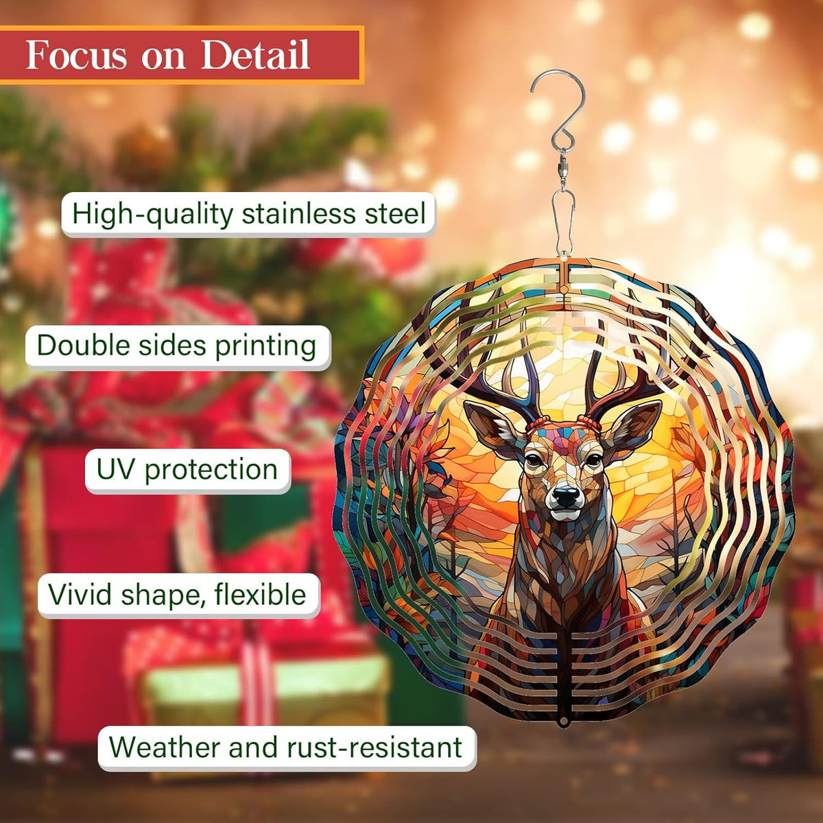 Deer Head Wind Spinner 3D Frosted Deer Wind Spinners Hanging for Yard and Garden Wind