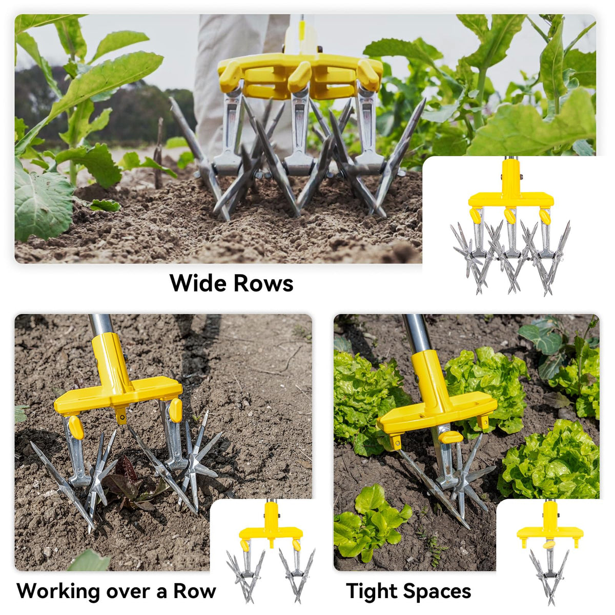 BlumeTrec Rotary Cultivator Garden Tool with Extra-Large Tines, 74-Inch Long Handle Manual Tiller