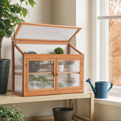 MCombo 2-Tier Wooden Cold Frame Garden Greenhouse Raised Flower Planter Shelf Bed Protection