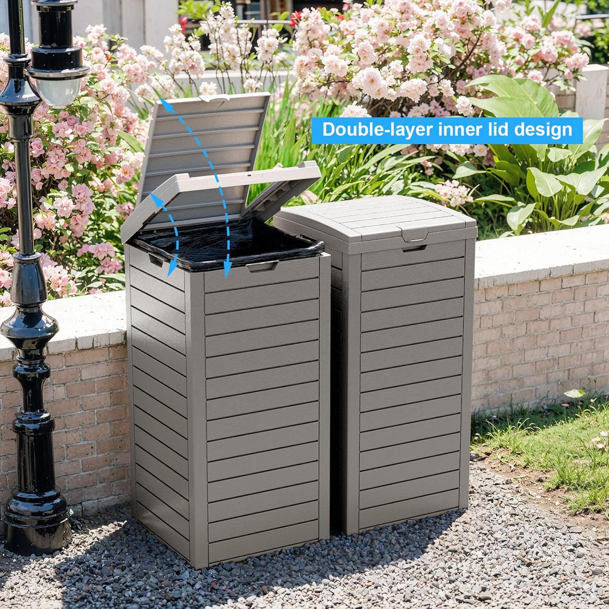 Outdoor Trash Can with Lid, Outdoor Trash Bin & Pull-Out Liquid Drawer, Dual Lid Closure Design