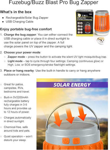 Fuzebug Buzz Blast Pro Mosquito Killer Solar Bug Zapper Outdoor Waterproof and Indoor Buzz Blast