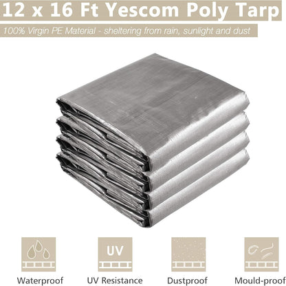 Yescom 12x16Ft 14 Mil Heavy Duty Reinforced Poly Tarp Reversible Waterproof Tarpaulin Ground Sheet
