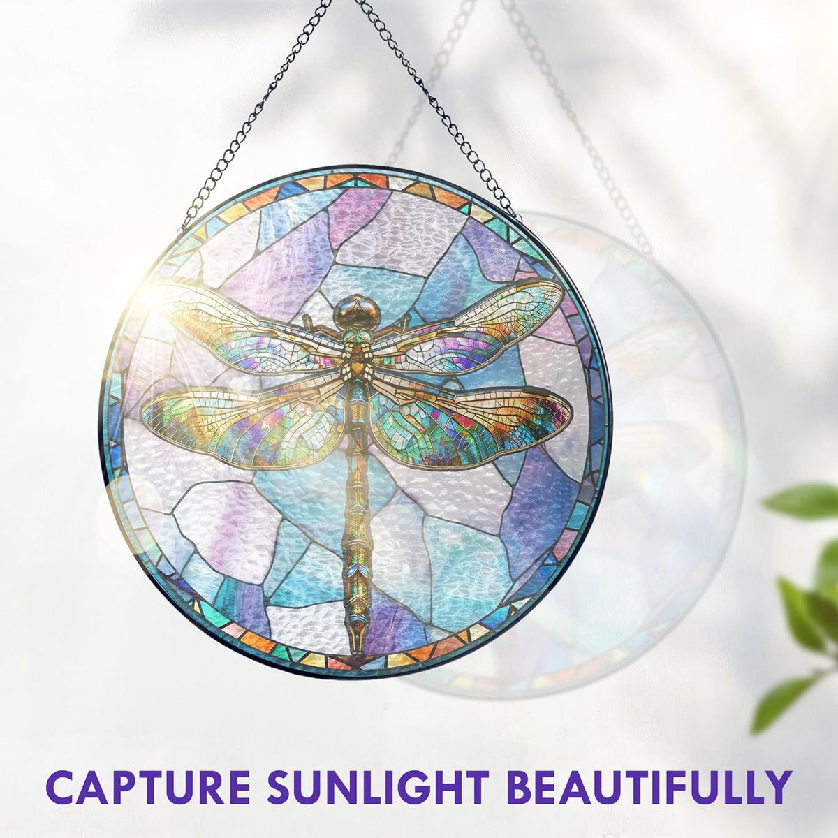 FLAGWIX Christmas Dragonfly Gifts for Women Men - Stained Glass Window Hanging 10 in - Dragonfly