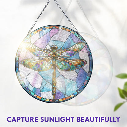 FLAGWIX Christmas Dragonfly Gifts for Women Men - Stained Glass Window Hanging 10 in - Dragonfly