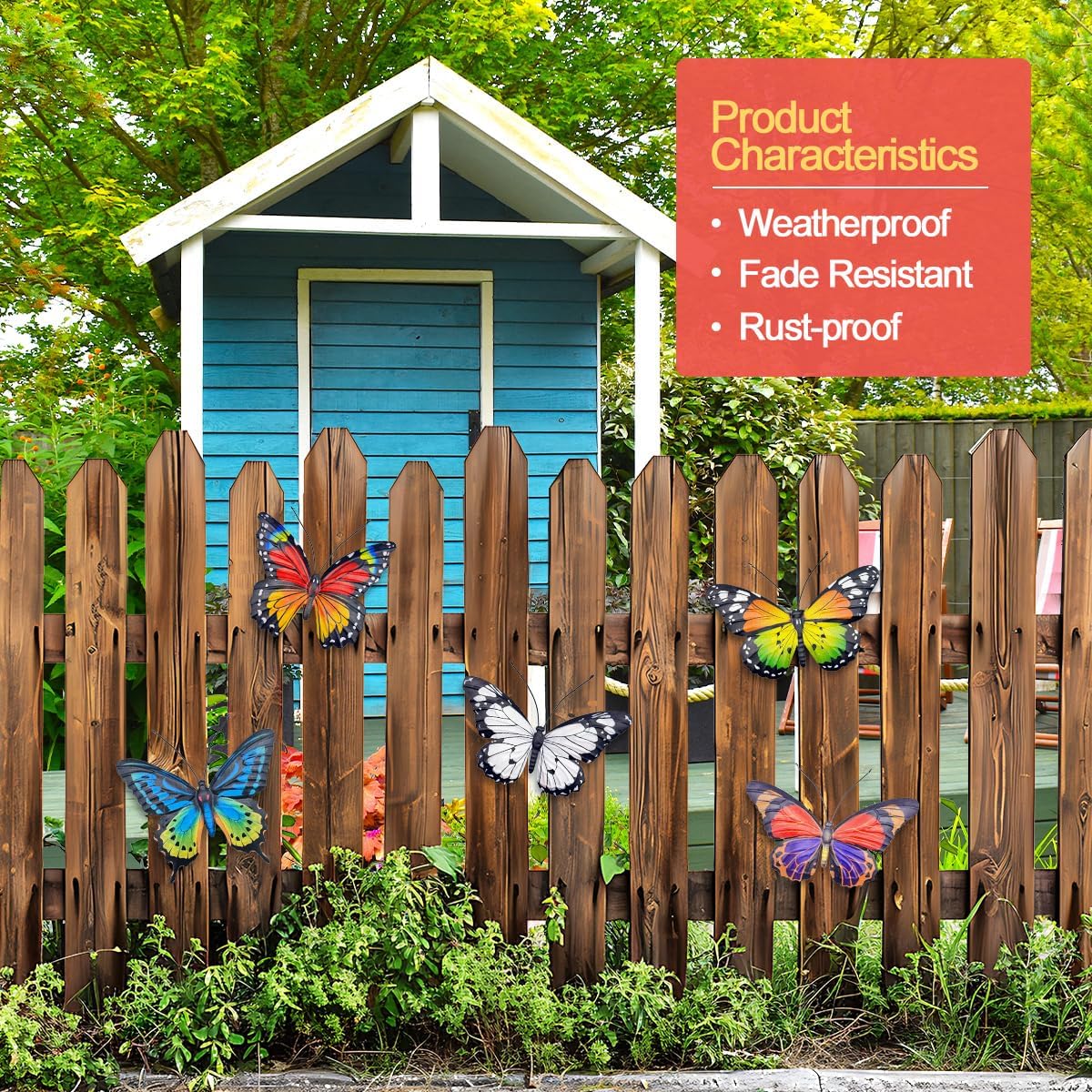 EOORAU Metal Butterfly Wall Art Outdoor Decor - 5 Pack Metal Butterflies Wall Sculpture Hanging