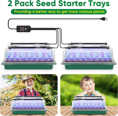 BlumWay Seed Starter Tray with Grow Light,80-Cells Seedling Tray with Humidity Dome/Indoor Grow