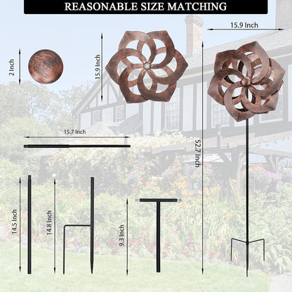 WONDER GARDEN Wind Spinner - Wind Spinners Outdoor, Outdoor Metal Windmills, 4.4 Ft Retro Brown