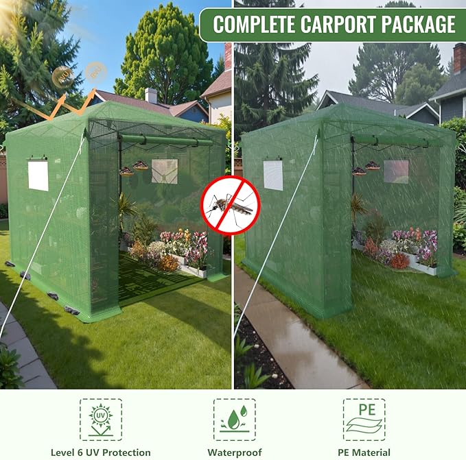 8X6 FT Pop Up Greenhouse,Greenhouse for Outdoors, Portable Walk-in Greenhouses with Roll-Up Zipper