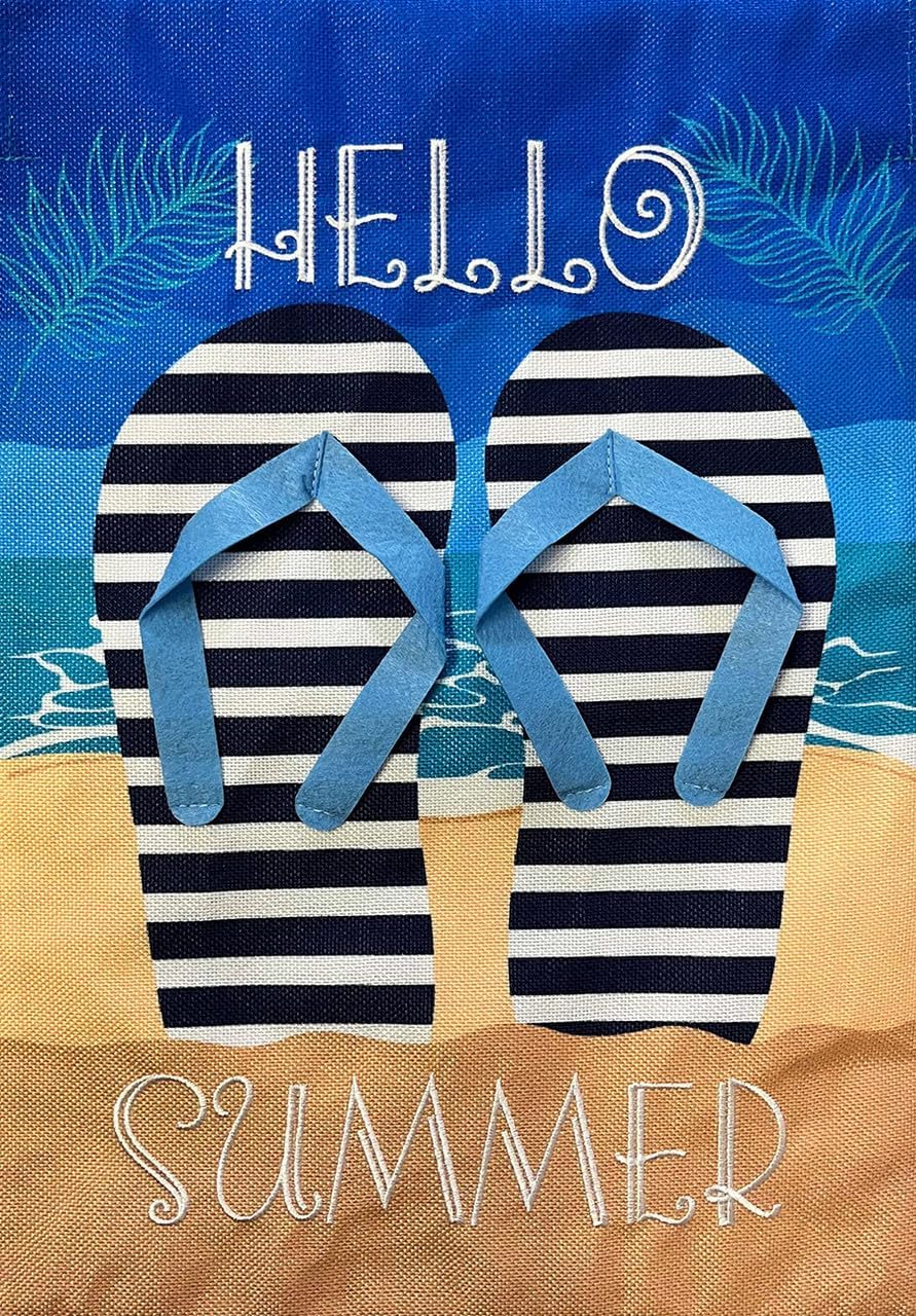 Hello Summer Flip Flops Burlap House Flag 40" x 28" Briarwood Lane