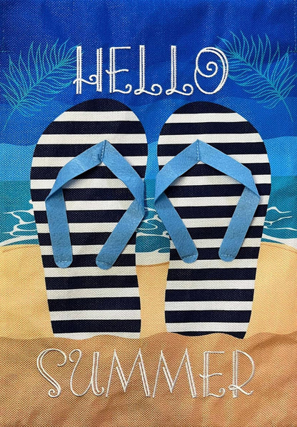 Hello Summer Flip Flops Burlap House Flag 40" x 28" Briarwood Lane