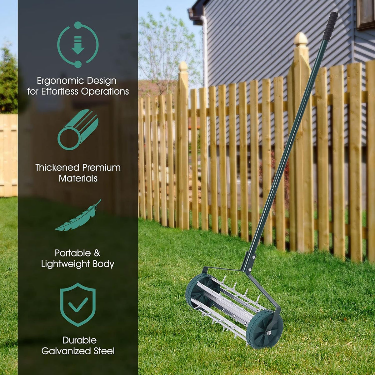 S AFSTAR 17-Inch Rolling Lawn Aerator, Spike Lawn Aerator Roller with 50-Inch Anti-Slip Handle &