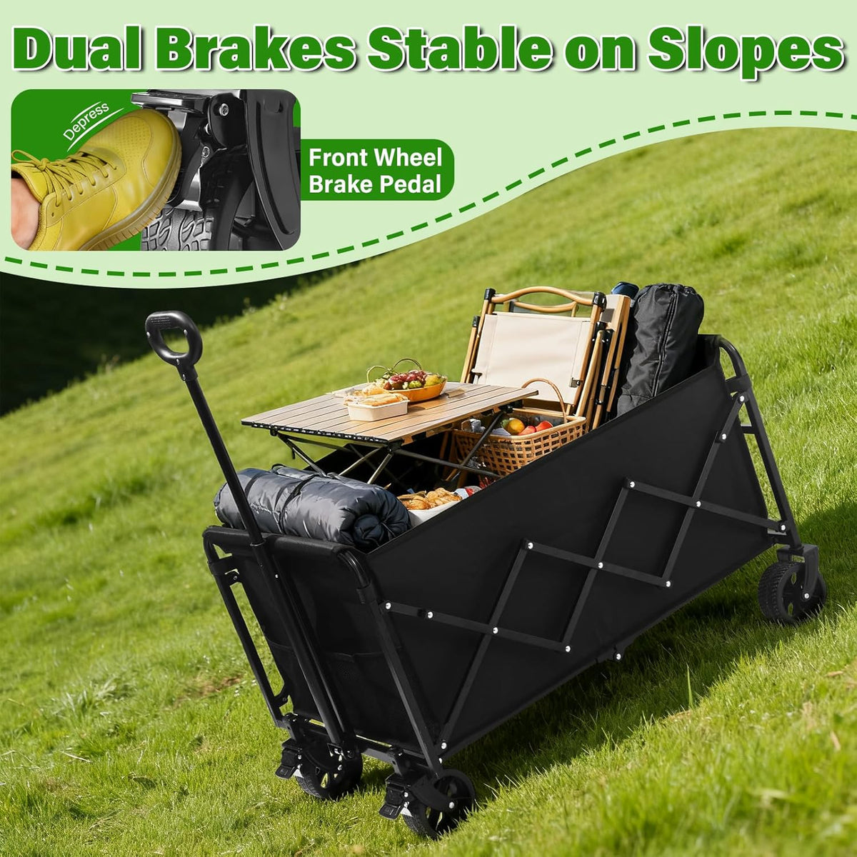 Wagon Cart Foldable,500Lbs Collapsible Wagon Cart with Wheels Portable, All Terrain Outdoor Utility