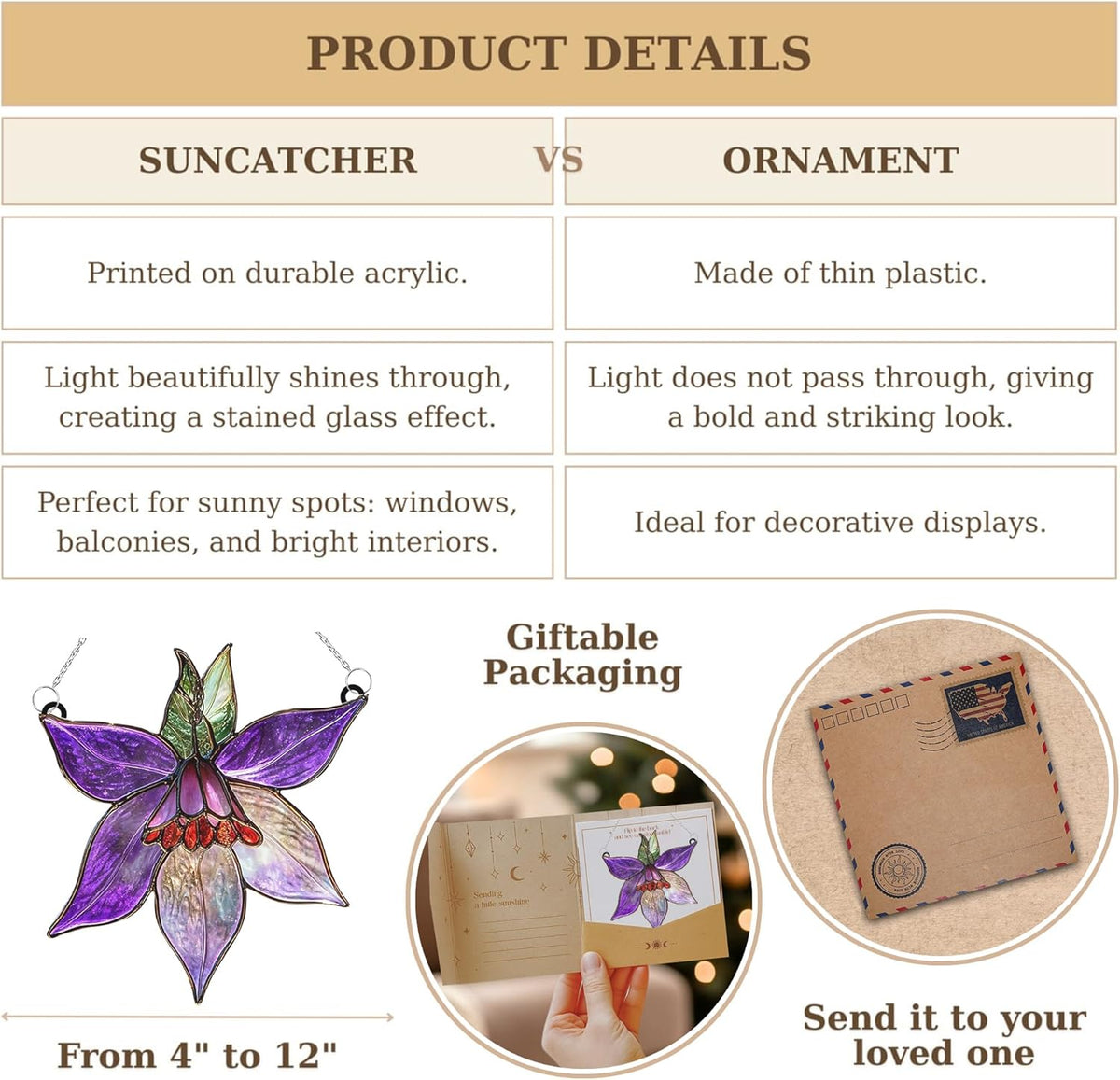 Clematis Flower Acrylic Suncatcher Stained Glass Effect Window Car Hanging Christmas Ornament