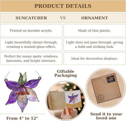 Clematis Flower Acrylic Suncatcher Stained Glass Effect Window Car Hanging Christmas Ornament